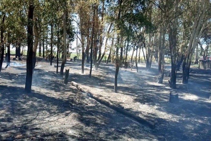 Incendio de monte y vuelco sobre Ruta Nacional N° 5