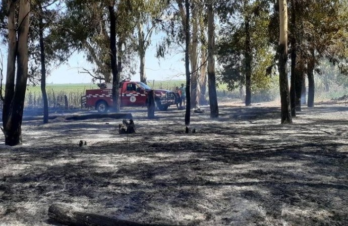 Incendio de monte y vuelco sobre Ruta Nacional N° 5